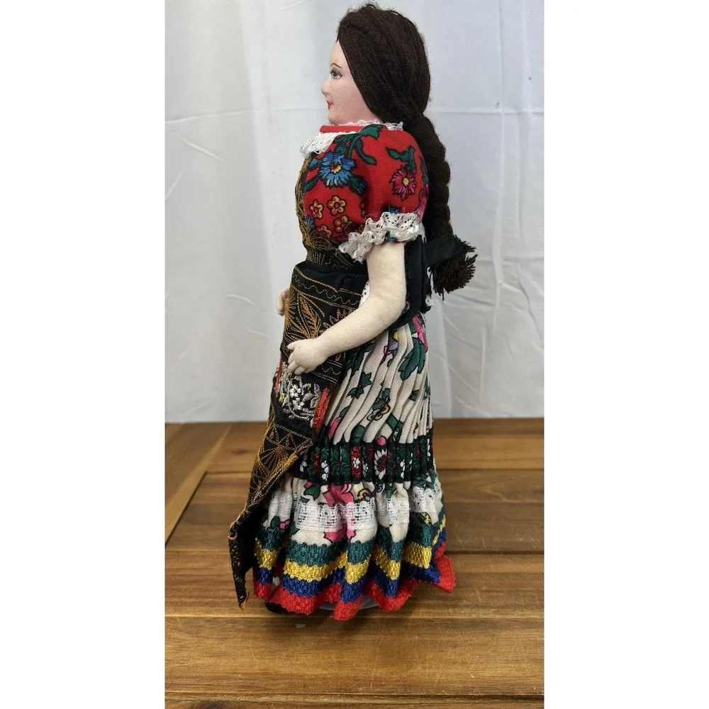 Vintage Hungarian Folk Art Doll Handmade in Traditional Dress on Kaiser Stand
